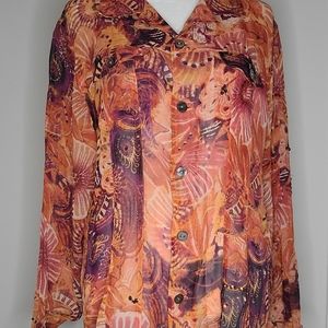 Chico's Vintage Silk Jacket Orange, Purple, Pink EUC Size 2 Medium